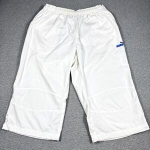Y2K Puma Capri Pants Women's XL White Elastic Waist Adjustable Hem Relaxed Baggy
